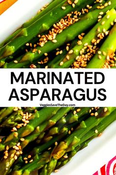 asparagus with sesame seeds on a white plate