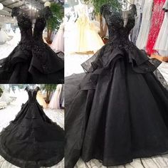 Gorgeous Black Vintage Ball Gown Wedding Dresses 2020 - Bridelily Gothic Prom Dresses Long, A Line Black Wedding Dress, Gothic Wedding Bridesmaid Dresses, Black Wedding Dress Ballgown, Black Wedding Dress Elegant, Black Wedding Dresses Gothic, Black Ball Gown Wedding Dress, Black Prom Gown, Gothic Wedding Dresses