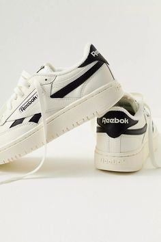 Reebok Club C Double Sneakers | Free People Reebok Club C Double Sneaker, Reebok 85, Rebook Shoes, Platform Sneakers Outfit, Reebok High Tops, Reebok Club C Double, Black And White Sneakers, Reebok Sneakers, Reebok Club C