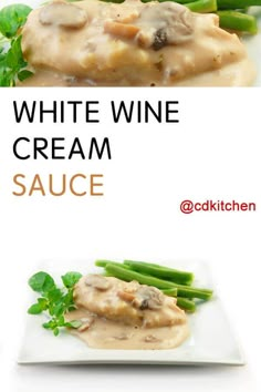 white wine cream sauce with green beans and asparagus