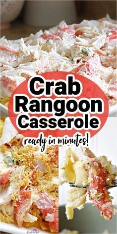 crab rangoon casserole is ready in minutes and it's so good to eat