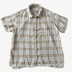 Womens American Eagle Short Sleeve Linen Blend Button Shirt White Tan Plaid S White Tan Plaid, Linen Viscose, Light & Soft Ptp: 22 Inc Length: 24 Inc Sweatshirts Hoodie Women, Neutral Shirt, Short Sleeve Flannel, Flannel Blouse, Black And White Flannel, Oversized Button Down Shirt, Womens Flannel Shirt, Tan Plaid, Eagle Shirts