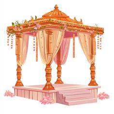 a pink and gold gazebo with flowers on it