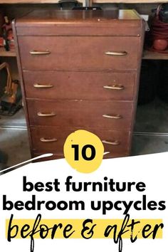 Upcycling furniture is a great way to decorate your bedroom on a budget. Check out these easy and creative old painted dresser, side tables and furniture set flips. Better yet go check out your local thrift store so you can update an old dresser. Bedside Table Upcycle Ideas, Bedroom Furniture Makeover Ideas, Candle Headboard, Side Tables Diy, Mismatched Nightstands, Furniture Makeover Ideas, Whitewash Paint, Furniture Repurposing, Retro Dresser