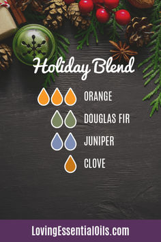 Holiday Blend Essential Oil Recipe with Orange, Douglas Fir, Juniper Berry, and Clove Essential Oils For Christmas, Christmas Essential Oils, Christmas Tree Essential Oil, Essential Oil Diffuser Benefits, Christmas Spirit Essential Oil, Diffuser Scents, Doterra Diffuser, Doterra Diffuser Blends