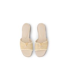 LOUIS VUITTON® - Lv Capri Flat Mule - Cream Louis Vuitton Horizon 55, Flat Mules, Spring Sandals, Trunk Bag, Mule, Leather Denim, Monogram Bag, Buckle Shoes, Silver Jewelry Fashion