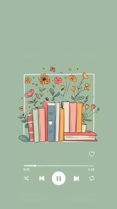 an illustration of books and flowers on top of each other, with the audio player below it