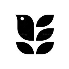 a black and white logo with leaves