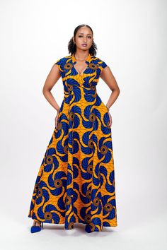 cd0dce8fca267bf1fb86cf43e18d5598desc47064152ri Vibrant Print V-neck Cotton Dress, Cotton V-neck Dress With Vibrant Print, Vibrant Print Cotton V-neck Dress, Ankara Fabric Maxi Dress With Print, Fitted Ankara Fabric Maxi Dress With Short Sleeves, Floral Print Ankara Fabric Dress, Yellow Batik Print Dresses, Yellow Cotton Dress With Batik Print, Fitted Multicolor Batik Print Maxi Dress