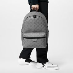 LOUIS VUITTON® - Discovery Backpack - Anthracite Grey Leather Backpacks, Monogram Pattern, Louis Vuitton Official, Casual Chic Outfit, Mens Luxury, The Grey, Grey Leather, Clutch Purse, Easy Access