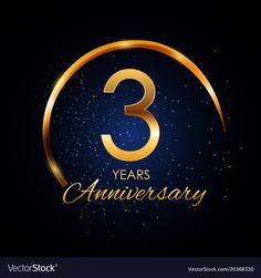 the number three years anniversary with gold lettering