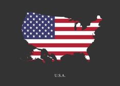 the united states map with an american flag on it's black background, in red and white colors