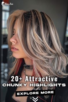 Embrace the retro vibes with chunky highlights – channeling the '90s with thick streaks of color that add a playful twist to your style. 💇‍♀️🌟 Brown Hair With Skunk Highlights, Highlights Skunk, Hair Ideas Brown, Chunky Highlights And Lowlights, Highlight Hair Ideas, Skunk Highlights, Big Highlights, Chunky Highlight, Dramatic Highlights