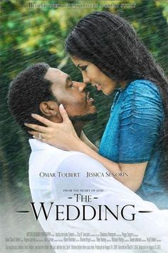 a movie poster for the wedding with two people kissing each other and trees in the background