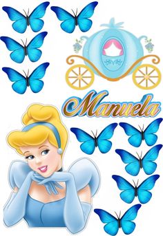 disney princess with blue butterflies surrounding her and the name, namena on it's back