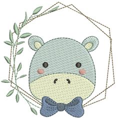 a hippo with a bow tie and some leaves