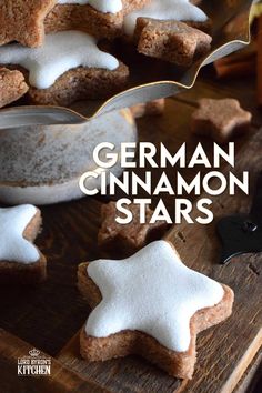 german cinnamon stars on a wooden cutting board