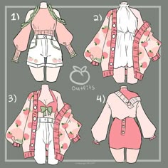 four different types of clothes for dolls