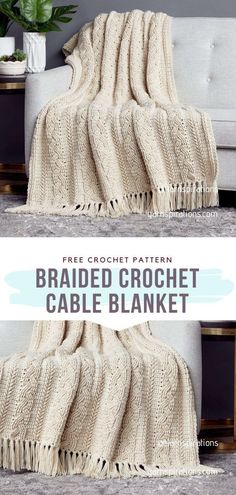 Braided Crochet Cable Blanket Grandma Activities, Crochet Cable Blanket, Crochet Cables Pattern, Crochet Baby Blanket Tutorial, Cable Blanket, Braid Blanket, Crochet Cable Stitch, Crochet Blanket Tutorial, Cables Blanket