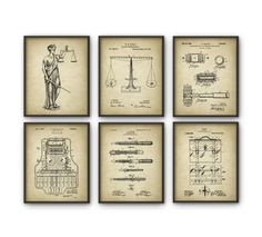 Attorney Office Set Of 6 Prints, The Lady Justice, Law, Stenotype Machine, Lawyer, Solicitor, Barrister, Judge, Court, American Legal System This Attorney Office Decor set is printed using high quality archival inks on archival paper with a smooth matte finish.  A fantastic gift for an attorney, law student, solicitor, lawyer, barrister or judge. A fabulous addition to your office or home! The set contains... Judges Gavel  The Lady Justice (this artwork has been created from an original pen and Beauty Technician, Attorney Office Decor, Attorney Office, Law Office Decor, Attorneys Office, Whale Wall Art, Patent Art Prints, Lady Justice, Study Design