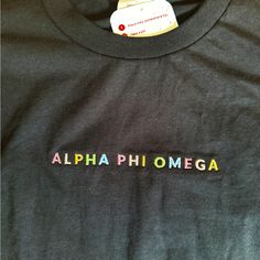 a black shirt with the word alphaphomega on it's chest