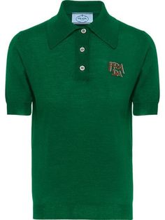 Prada Wool polo shirt $638 - Shop SS19 Online - Fast Delivery, Price Polo Shirts For Women, The Wing, Jacquard Knit, Green Wool, Ralph Lauren Tops, Mens Polo Shirts, Polo Shirts, Italian Fashion