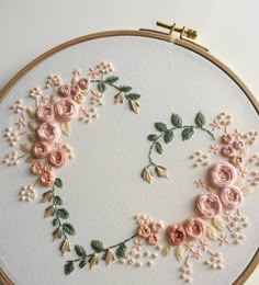 an embroidery project with flowers and leaves in the shape of a letter o on a white background