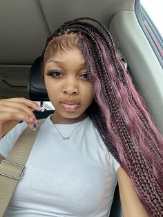 Cute Colored Braids For Black Women, Pink Braids With Black Roots, Hot Pink Peekaboo Braids, Pink Small Knotless Braids, Dark Brown And Pink Braids, Indigo Braids, Hairstyles Braids Color, Purple And Pink Braids, Hairstyles For Colored Hair