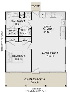 a floor plan for a small house with two bedroom and an attached living room area