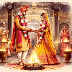 #Hinduwedding #marriedcouples #husband #wife #saatphere Hindu Wedding Caricature, Indian Wedding Couple Illustration, Wedding Art Painting, Hindu Wedding Photos, Hindu Marriage, Bridal Illustration, Wedding Illustration Card, Marriage Images, Couple Illustration Wedding