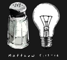 a light bulb next to a salt shaker with the words mathew sisic on it