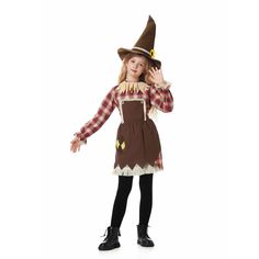 PRICES MAY VARY. Fabric: LMYOVE Scarecrow Costume Set is made of 100% Polyester, which is lightweight, elastic and easy to wear.We highly recommend you to wash this costume in hand. Package Include: one unique dress and a cute hat. Size: S(4-6Y)/M(6-8Y)/L(8-10Y)/XL(10-12Y). Available for 4-12Y Kids. Please according to your kids’ height to choose the suitable size. Widely Use: This Scarecrow Costume can be matched with witch/wizard hat, long boots, glove and so on. You can even pair it with terr Girls Scarecrow Costume, Kids Scarecrow Costume, Scary Scarecrow Costume, Costumes For School, Scarecrow Outfits, Scarecrow Diy, Scarecrow Dress, Book Week Costumes, Carnival Theme Party