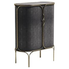 a black and gold cabinet with two doors