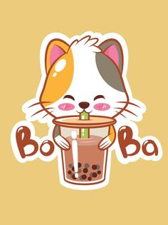 a cartoon cat holding a drink in it's mouth with the word bob on it