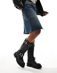 Shoes by AllSaints *Saves to inspo folder* Pull-on style Adjustable strap Buckle details Round toe Chunky sole Lugged tread Black Boots For Women, Flip Flop Boots, Shorts Co Ord, Winter Party Dress, Biker Boots, Jumpsuit Shorts Rompers, Maxi Dress Trend, Swimwear Sale, Leather Buckle