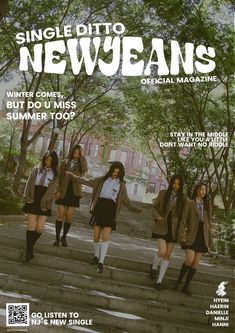 a magazine cover with girls in school uniforms on the steps and trees behind them,