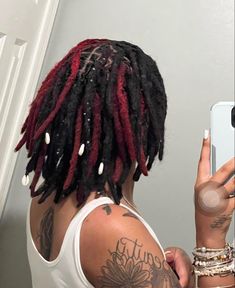 Red And Black Locs, Dreadhead Men, Mohawk Locs, Locks Styles, Black Locs, Locs Color, Dyed Locs