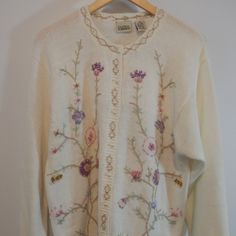 Vintage Classic Elements Luxury Knit Embroidered Floral Cottage Core Sweater Cream Color With Beautiful Hand Embroidery In Pastel Colors With Pearl Details On Front Around Neck And Cuffs Super Romantic And Delicate New With Tags Size Medium Runs Big More Like A Large Pristine Condition No Damages Or Stains. About Me * I Will Accept Reasonable Offers * Same Or Next Day Shipping * Packed With Care * New Items Posted Daily * All Items Are Washed And Steamed Before Listing * Smoke/Pet Free Home * En Vintage Embroidered Sweater For Spring, Pink Embroidered Fitted Cardigan, Fitted Embroidered Pink Cardigan, Fitted Pink Embroidered Cardigan, Fitted Crew Neck Embroidered Cardigan, Fitted Embroidered Crew Neck Cardigan, Fitted Cream Sweater With Floral Embroidery, Cream Embroidered Fitted Sweater, Fitted Cream Embroidered Sweater