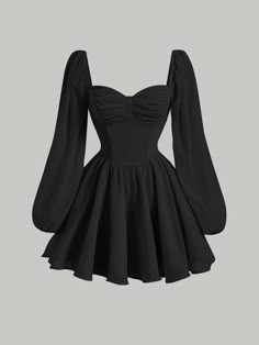 Negro Elegante Collar manga larga Tela tricotada Liso Entallado y acampanado Embellished No-Elástico Dresses For Dances Middle School, Boat Vibes, Middle School Dance Dresses, Award Dresses, Black Homecoming Dress, School Dress, Cute Dress Outfits, Really Cute Outfits