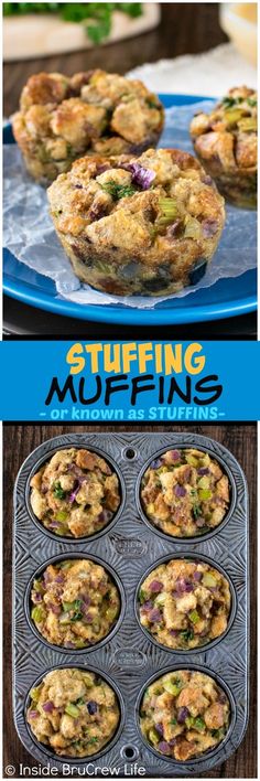 muffins with different toppings in the middle, and on top of each other