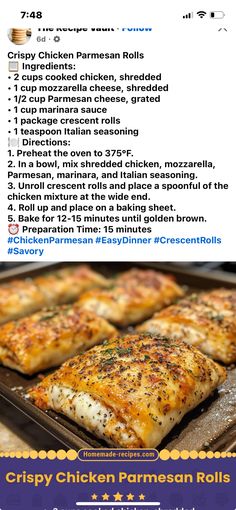 Easy Chicken Dinner Recipes, Crescent Rolls, Crispy Chicken, Chicken Parmesan, Marinara Sauce, Chicken Dinner Recipes, Marinara, Shredded Chicken, Easy Chicken