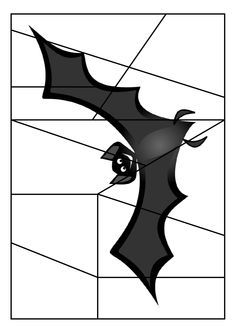 a black and white drawing of a bat with its eyes wide open in the center