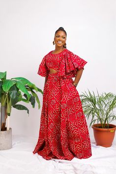 This exquisite outfit is an ideal choice for any occasion, be it a date, hangouts, work, church, dinner, movie night, birthday, wedding or any party. Its versatility ensures it's the perfect fit for every occasion. Features: - Crafted by hand from 100% African wax cotton As always, our designs are completely handmade and can be customized to your liking, this means you're welcome to request alterations, whether it's custom lengths for petite or tall individuals, design element additions or removals, or a different fabric selection. Just get in touch with us and we will be happy to take any special request. For the best fit, you can provide your measurements or select your size from our accurate size chart. Don't forget to include your height when ordering to ensure the perfect length. Care Short Sleeve Printed Maxi Dress For Parties, Printed Maxi Dress For Wedding, Traditional Printed Floor-length Maxi Dress, Festive Embroidered Maxi Dress, Printed Floor-length Maxi Dress For Party, Festive Red Embroidered Maxi Dress, Festive Floor-length Printed Dresses, Festive Maxi Length Printed Dresses, Model Kaba