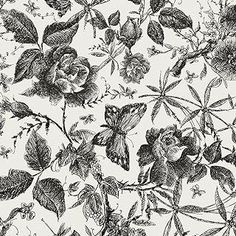 a black and white drawing of flowers and butterflies