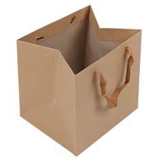 an open brown paper bag on a white background