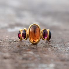 Natural Ambor and Garnet Gemstone Handmade Bezel Statement Ring Fashion Jewelry Lace Engagement Ring, Abstract Bezel Engagement Ring, Amber Rings, Raw Stone Engagement Rings, Sculptural Ring, Half Bezel Setting, Secret Mission, Half Bezel, Gemstone Wedding Rings