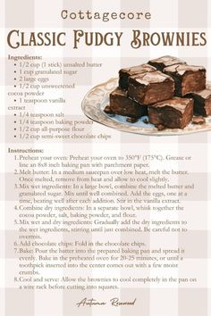 a recipe for chocolate fudge brownies on a plate