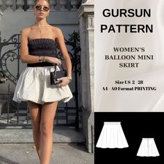 woman's ballon - mini skirt sewing pattern, sizes 8 - 24 and 10 - 16