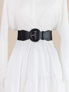 Black Casual   Elastic  Buckle Cinch Belts Embellished   Women Accessories Black Casual Belt Buckles, Trending Belts For Women 2022, Trendy Belts For Women 2022, Women Elastic Belts, Luxury Trendy Belt For Formal Occasions, Black Formal Dress Belt, Luxury Black Sleek Belt, Black Belts For Dresses, Wide Elastic Belts