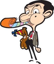 a cartoon man holding a teddy bear and chewing on a candy bar